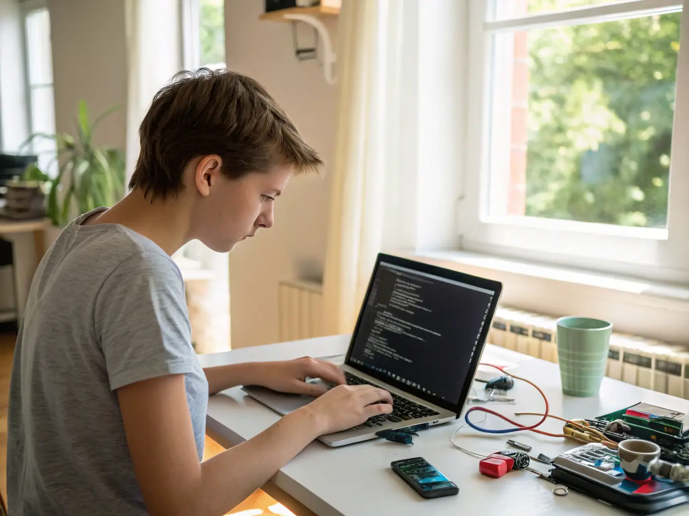 A student successfully deploying a React application, symbolizing confidence and real-world application of skills.