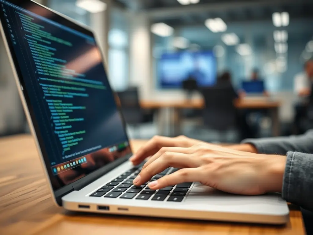 A professional developer working on a React project, showcasing clean, well-commented code in a modern IDE. The image should convey competence and attention to detail, reflecting the skills taught in the bootcamp.